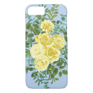 Yellow and Light Blue Rose Vintage Spring Wedding iPhone 8/7 Case