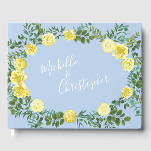 Yellow and Light Blue Rose Vintage Spring Wedding Guest Book