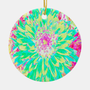 Yellow and Magenta Decorative Dahlia Flower Ceramic Ornament