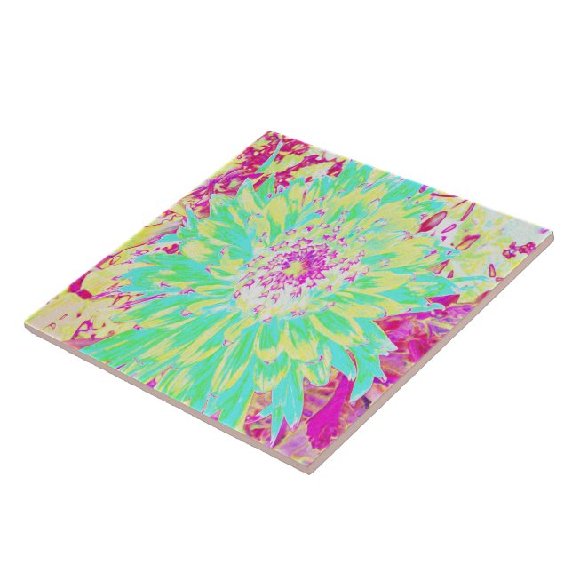 Yellow and Magenta Decorative Dahlia Flower Ceramic Tile (Side)