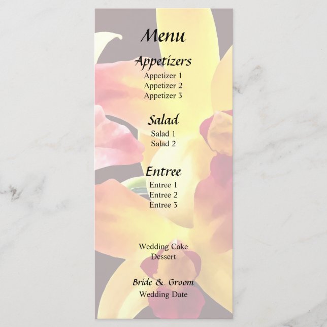 Yellow and Maroon Orchids Brassolaeliocattleya Menu (Front)