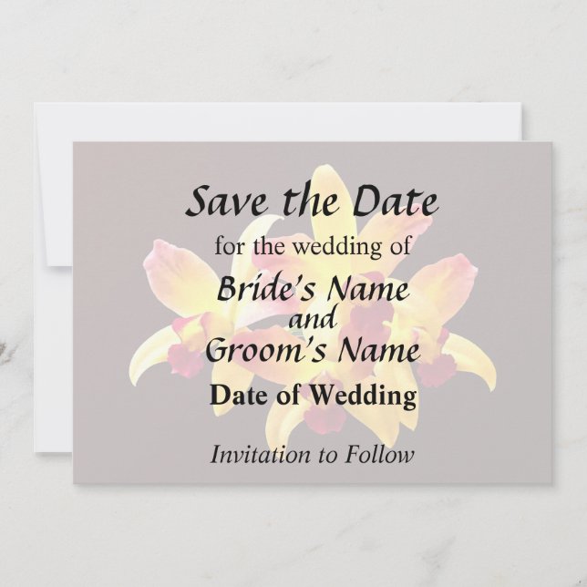 Yellow and Maroon Orchids Brassolaeliocattleya Save The Date (Front)