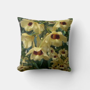 Yellow and Maroon Orchids Elegant Floral Cushion