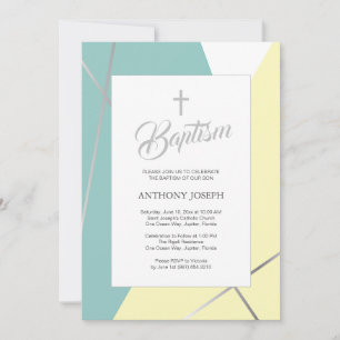 Yellow and Mint Green Baptism Invitation