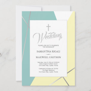 Yellow and Mint Green Christian Wedding Invitation