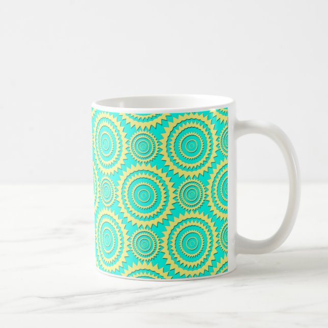Yellow and Mint Green Geometric Circles Pattern Coffee Mug (Right)