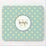 Yellow and Mint Polka Dots Pattern Monogram Mouse Pad<br><div class="desc">Girly and chic polka dots and monogram design.</div>
