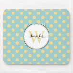 Yellow and Mint Polka Dots Pattern Monogram Mouse Pad<br><div class="desc">Girly and chic polka dots and monogram design.</div>