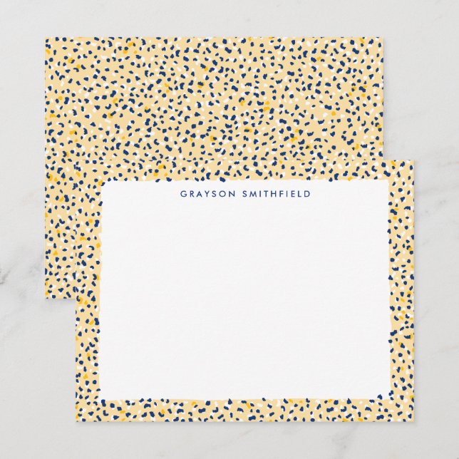 Yellow and Navy Leopard Personal Stationery Card (Front/Back)