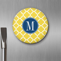 Yellow and Navy Quatrefoil Pattern Custom Monogram