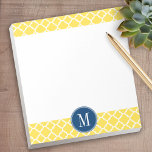 Yellow and Navy Quatrefoil Pattern Custom Monogram Notepad<br><div class="desc">A popular design with bright colours and an area to add your monograms or name. Trendy colours and patterns for your phone. If you need to adjust the initials,  click on the customise button and make changes.</div>