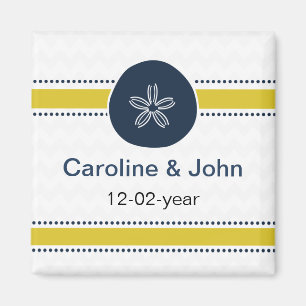 Yellow and Navy Sand Dollar Beach Wedding Design Magnet