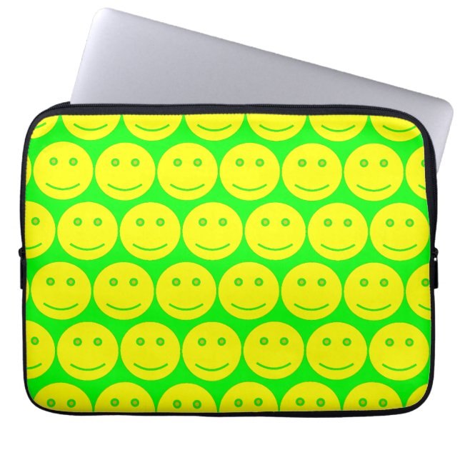 Yellow And Neon Green Faces Laptop Sleeve (Front)