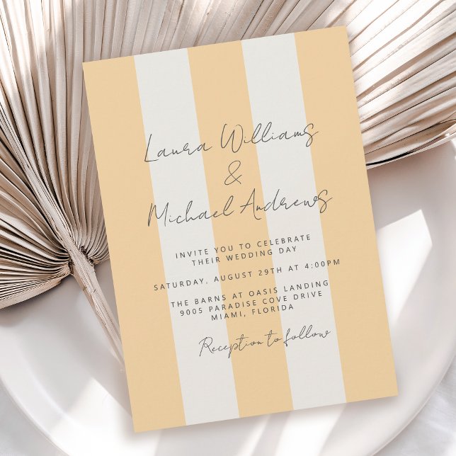 Yellow and Off-White Cabana Stripes Wedding Invitation (Available in both printed and instant download digital formats.)