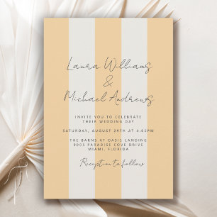 Yellow and Off-White Cabana Stripes Wedding Invitation