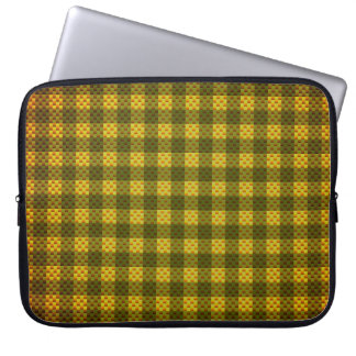 Yellow and olive chequered carbon fibre patterned laptop sleeve