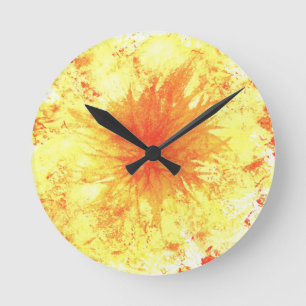 Yellow and Orange Abstract Art Watercolour Flower Round Clock