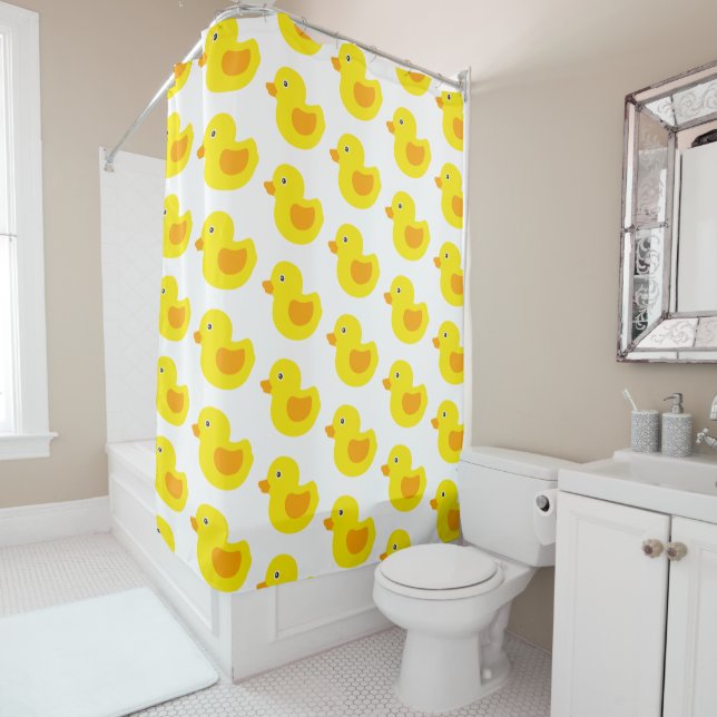 Yellow and Orange Baby Rubber Ducky for Kids Shower Curtain (In Situ)