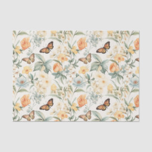 Yellow and Orange Butterflies and Flowers Tissue Paper