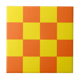 Yellow And Orange Chequered Pattern Design Ceramic Tile