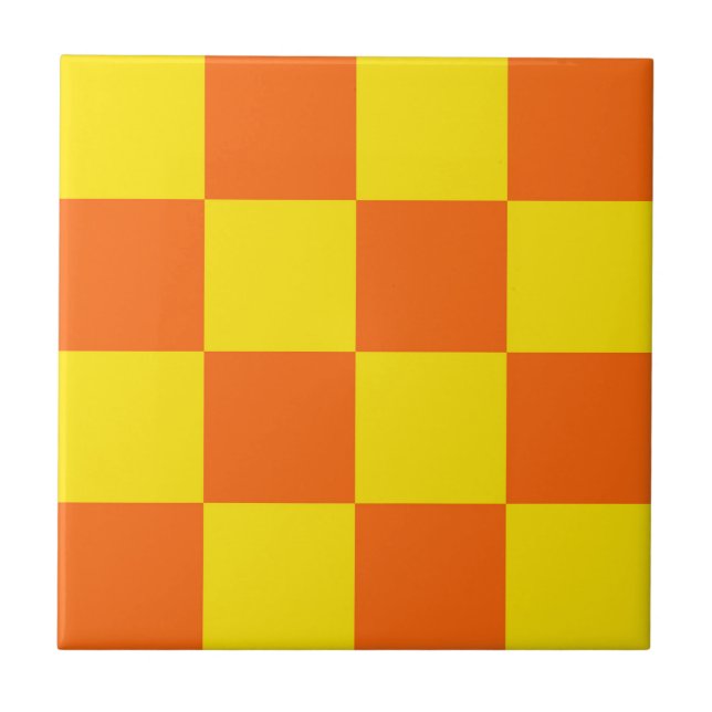 Yellow And Orange Chequered Pattern Design  Ceramic Tile (Front)