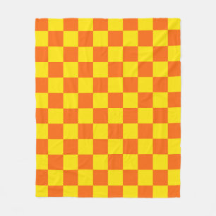 Yellow And Orange Chequered Pattern Design Fleece Blanket