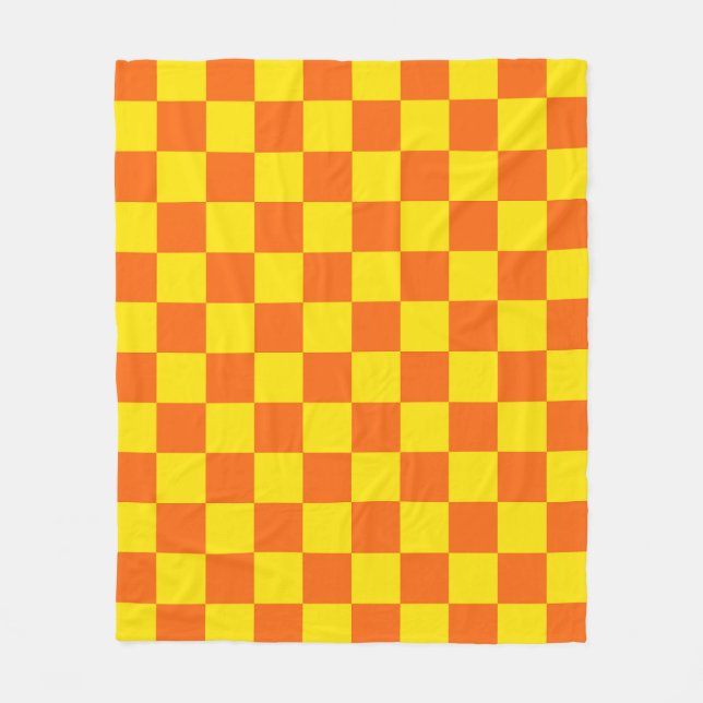Yellow And Orange Chequered Pattern Design  Fleece Blanket (Front)