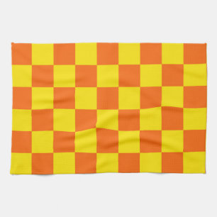 Yellow And Orange Chequered Pattern Design Tea Towel