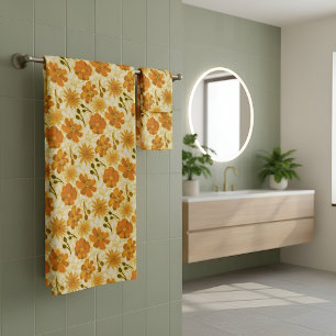 Yellow and orange floral pattern  bath towel set