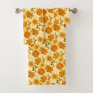 Yellow and orange floral pattern  bath towel set