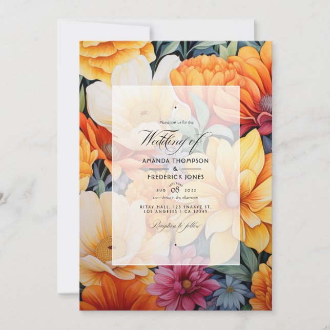 Yellow and Orange Floral Wedding Invitation (Front)