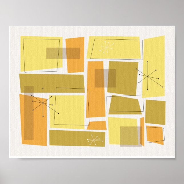 Yellow and Orange Funky Pattern Mid Century Modern Poster (Front)