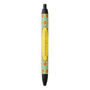 Yellow and orange girly coreopsis flower black ink pen