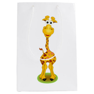 Yellow and orange happy cartoon giraffe medium gift bag
