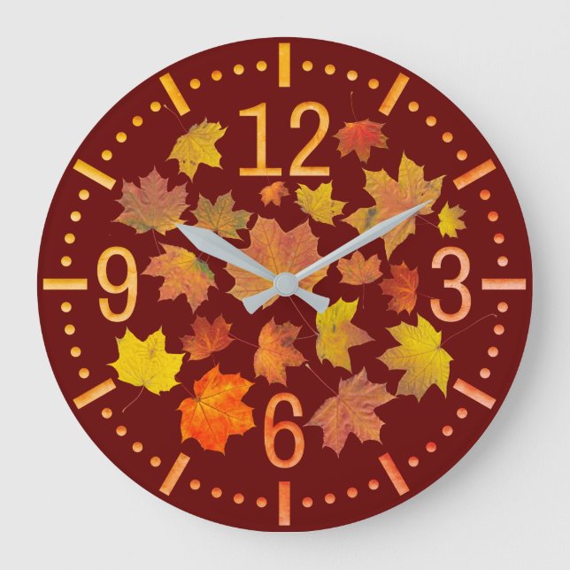 Yellow And Orange Maple Leaves Large Clock (Front)