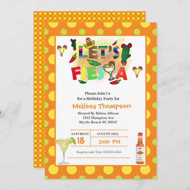 Yellow and Orange Mexican Fiesta Birthday   Invitation (Front/Back)