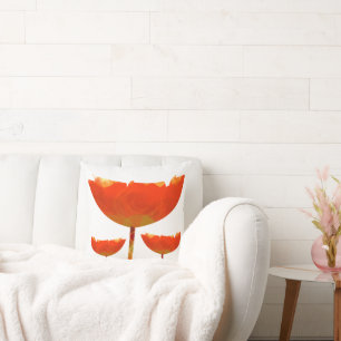 Yellow and Orange Modern Poppy Floral Pillow