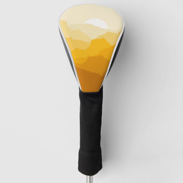 Yellow and orange mountain sunrise golf head cover (Front)