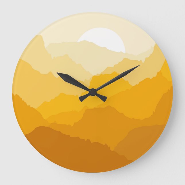 Yellow and orange mountain sunrise large clock (Front)