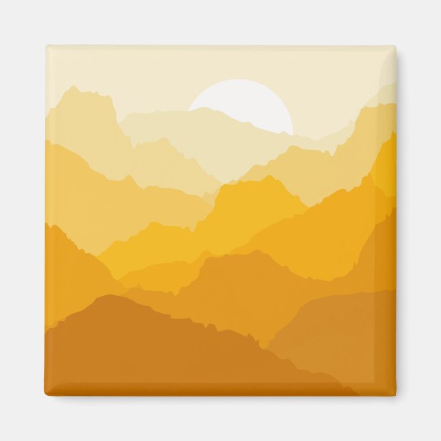 Yellow and orange mountain sunrise magnet (Front)