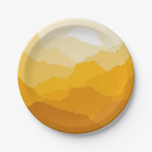 Yellow and orange mountain sunrise paper plate