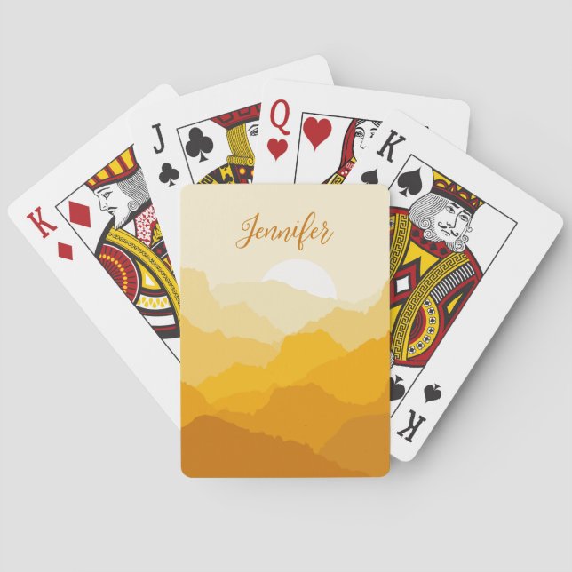 Yellow and orange mountain sunrise playing cards (Back)