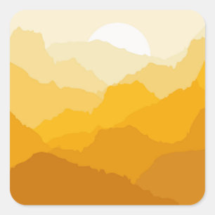 Yellow and orange mountain sunrise square sticker
