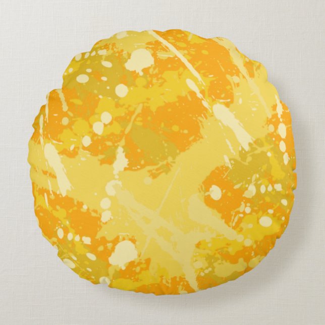 Yellow and Orange Paint Splatter Round Cushion (Front)