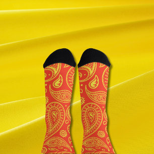 Yellow And Orange Paisley Crew Socks