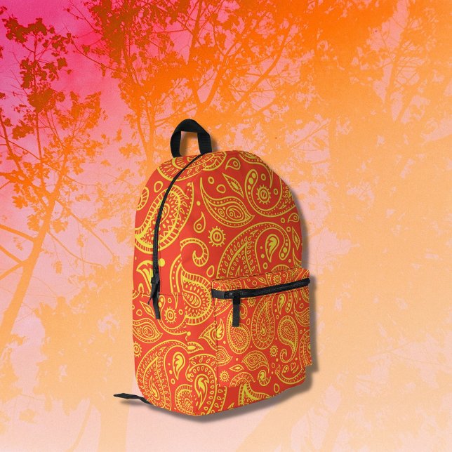 Yellow And Orange Paisley  Printed Backpack (Creator Uploaded)