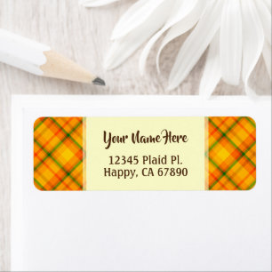 Yellow and Orange Plaid Custom Address Label Return Address Label