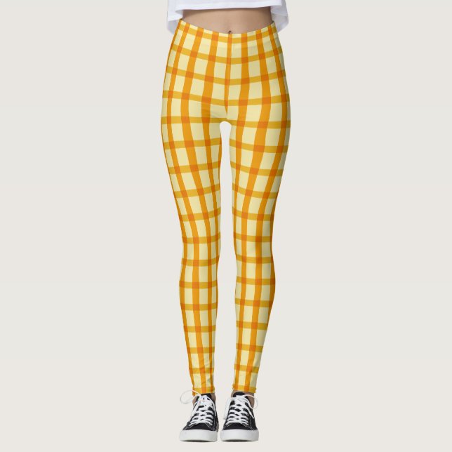 Yellow and Orange Plaid Leggings (Front)