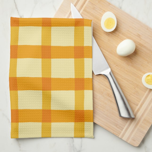 Yellow and Orange Plaid Tea Towel (Quarter Fold)