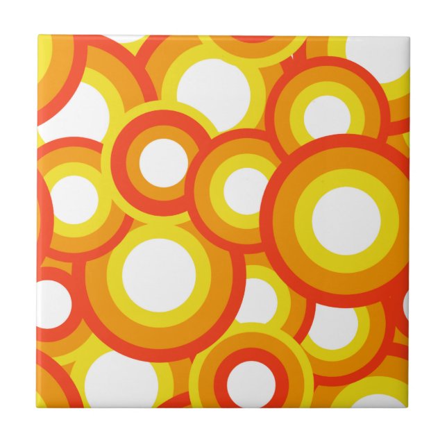 Yellow and orange psychedelic circles ceramic tile (Front)